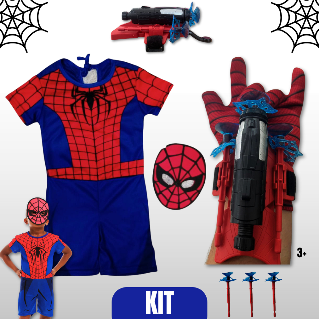 Kit Fantasia Infantil Homem-Aranha com Lançador de Teia e Máscara – Brinquedo Completo