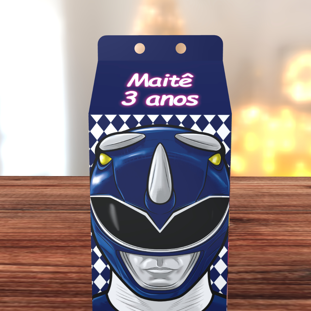 Caixa Milk Personalizada Power Ranger Azul com Nome - Lembrancinha Aniversário Infantil Menino