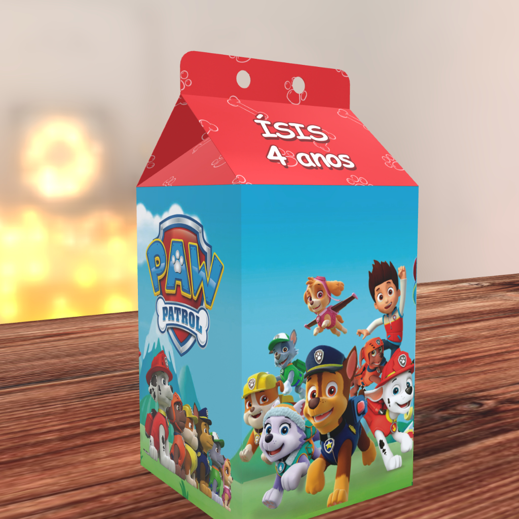 Caixa Milk Personalizada Patrulha Canina com Nome - Lembrancinha Aniversário Infantil Unissex