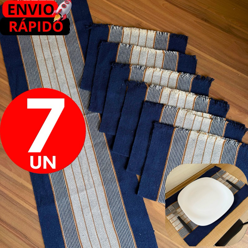 1/4/7/8 Jogo  Americano Rústico  Algodão Artesanal Premium   -  Tear Manual Mesa Posta elegante AZUL em Oferta na Shopee