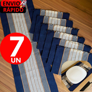 1/4/7/8 Jogo  Americano Rústico  Algodão Artesanal Premium   -  Tear Manual Mesa Posta elegante AZUL em Oferta na Shopee
