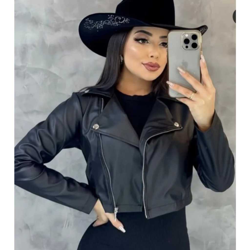 Jaqueta De Couro Feminina Com Ziper Inverno Elegante