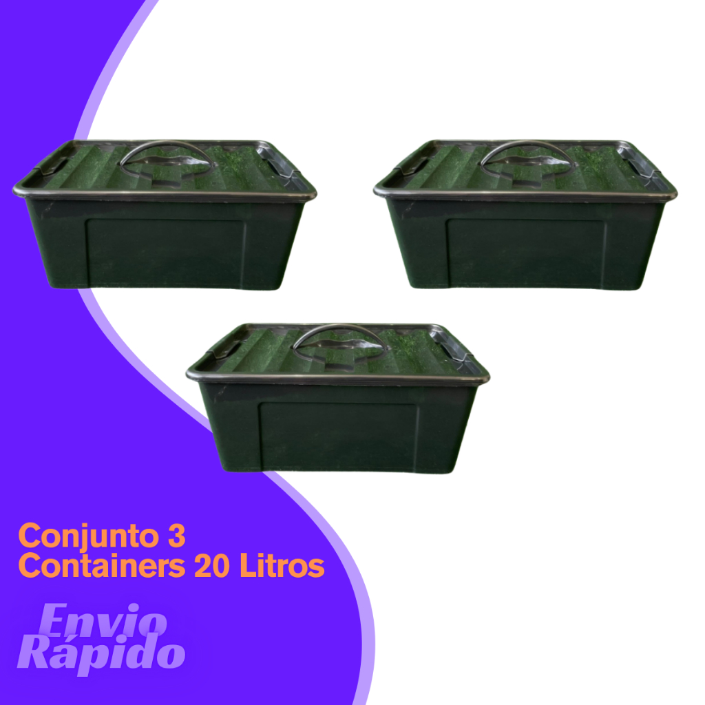 Kit 3 Caixa Organizadora Container 20 Litros Cesto Organizador Plastico Multiuso Empilhavel C Tampa