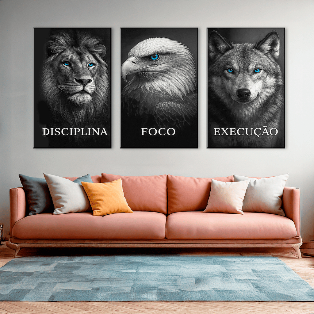 Quadro Decorativo Disciplina Foco Execução Animais 120x60 Escritório