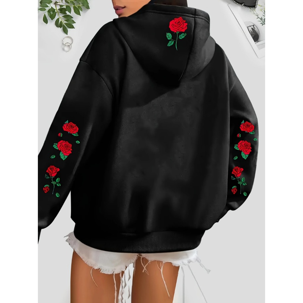 Moletom feminino canguru blusa de frio com capuz casaco agasalho flor algodão