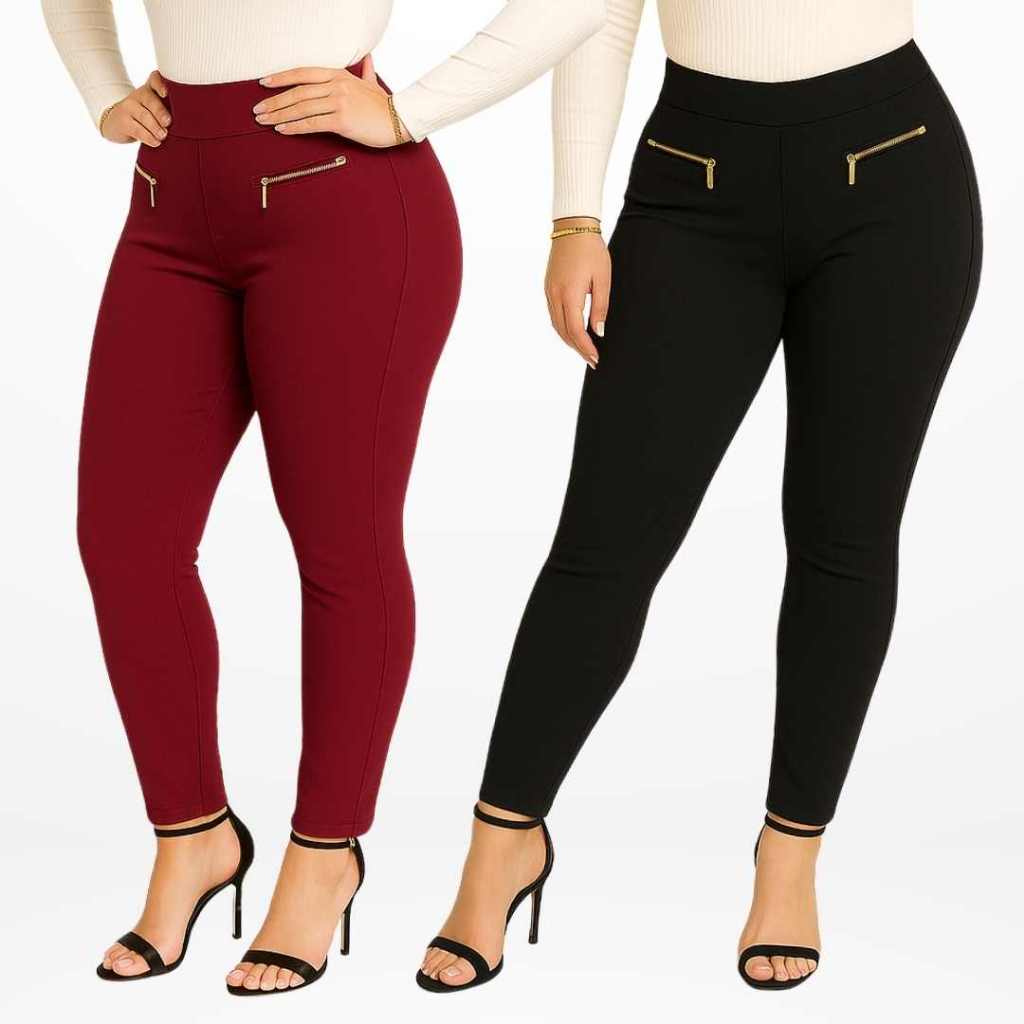 Kit 2 Calça Legging Montaria Feminina Calça Leg com Zíper Cintura Alta Roupa Inverno e verão