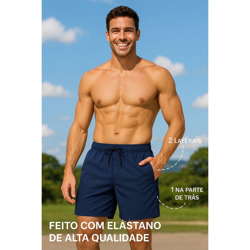 Shorts Masculino Tactél Bermuda Moda Praia Elastano Tactel Academia Moda Verão