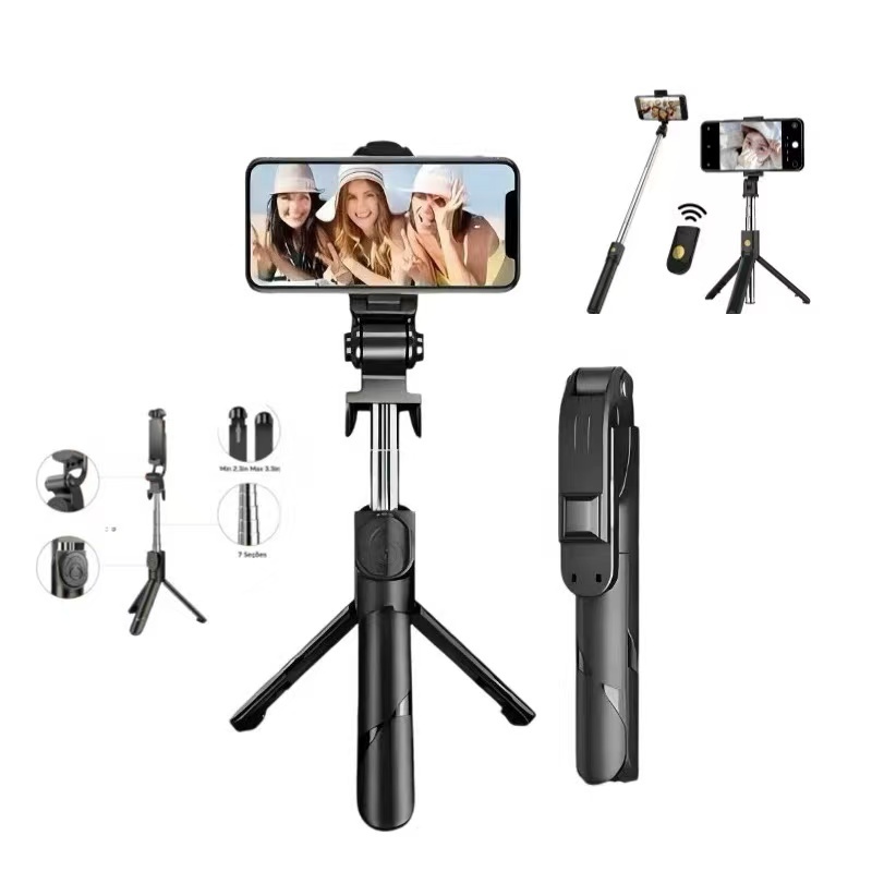Bastão Pau de Selfie Tripé Retrátil com Luz LED e Controle Bluetooth para Celular