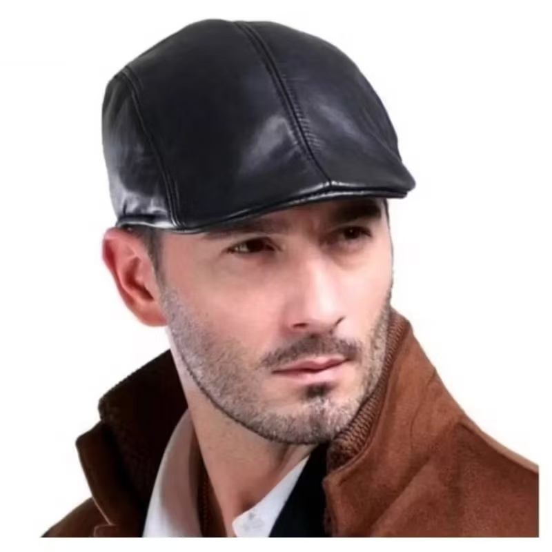 Boina Italiana Masculina Napa Couro Sintético Preta ou Marrom Estilo Clássico Tamanho Único 58cm