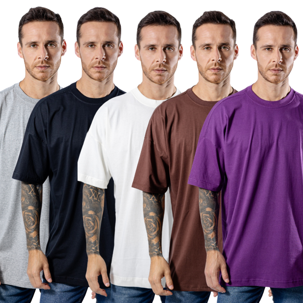 Kit 5 Camiseta Algodão Oversized Para Homem Tendência Streetwear Original em Oferta na Shopee