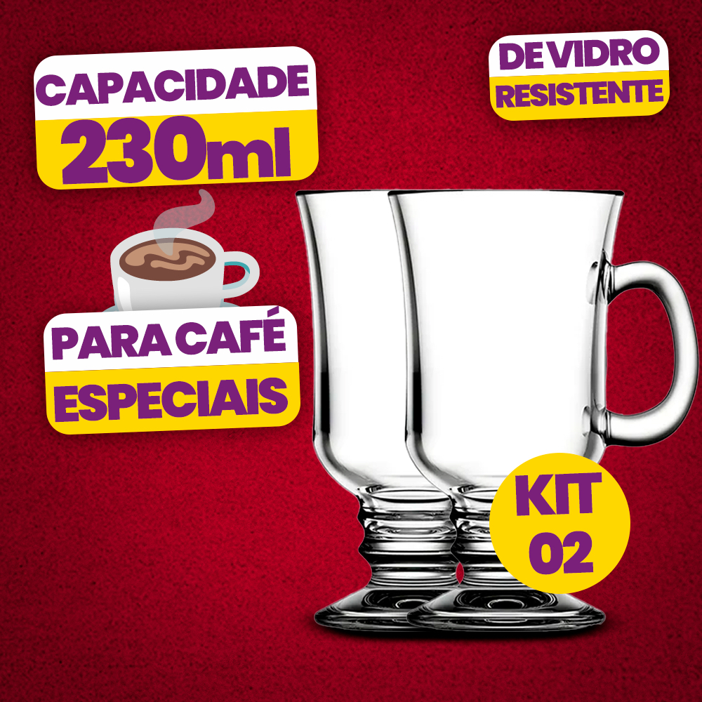 Kit de 1- 2-3-4-6  Taça de Vidro com 230ml ou 120ml com Alça  Para Café Especial☕ Kit (1-2-4-6 taças) Café especial