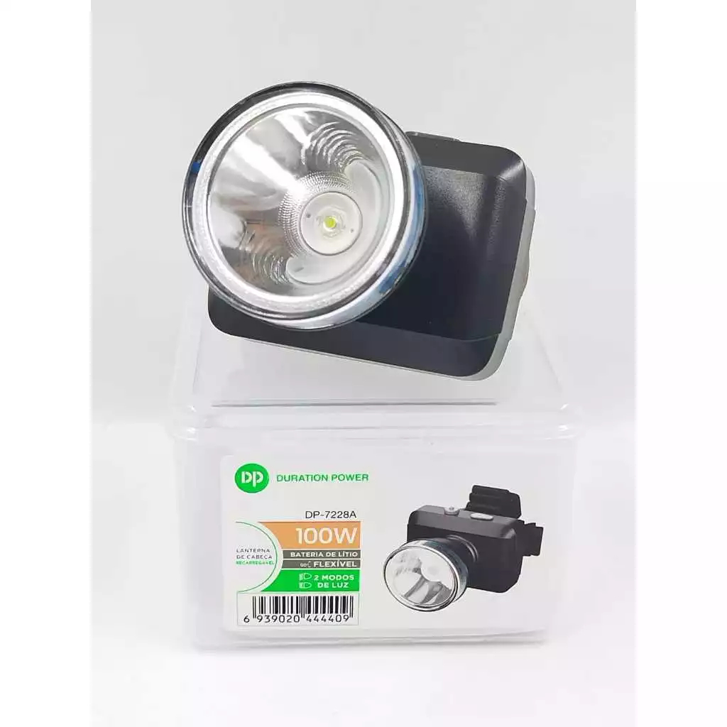 Lanterna de Cabeça LED Recarregável 100W DP-7228A – Alta Potência, 6h Uso, Headlamp com Bateria
