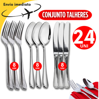 Conjunto Jogo Kit 48 Talheres Inox 8 Garfo 8 Faca 8 Colher Premium Casa Cozinha Buffet Restaurante Banquete Premium