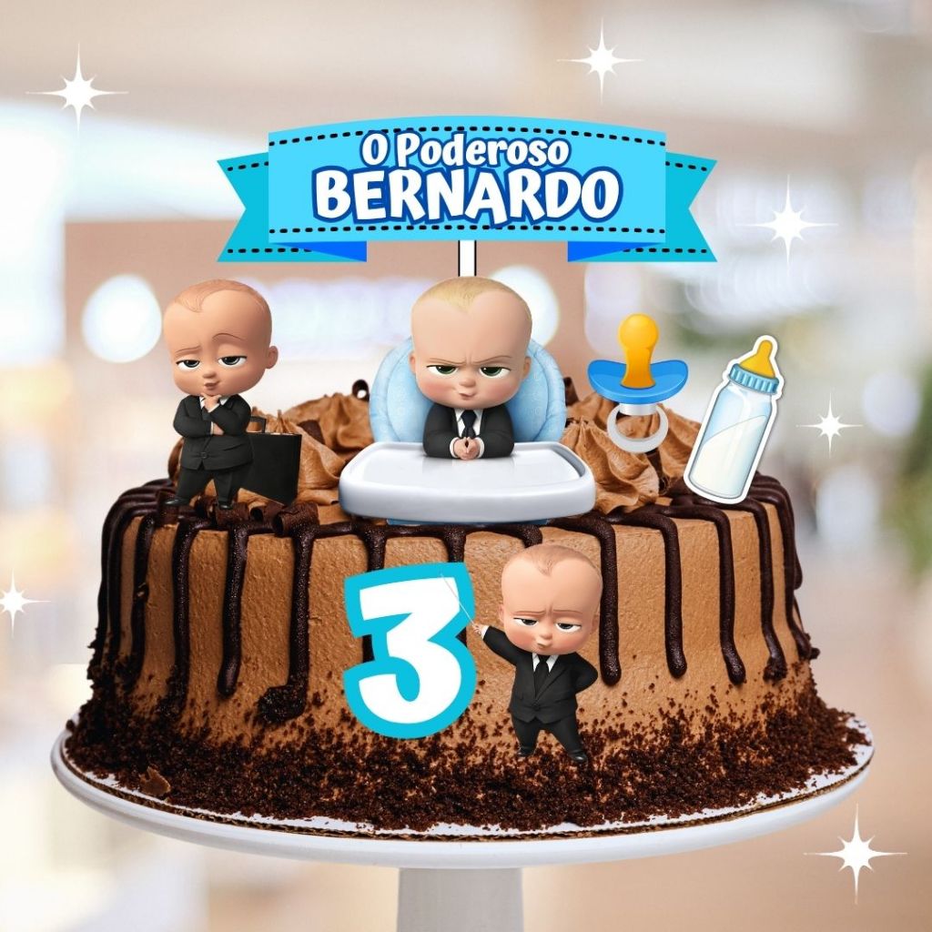 Topo de Bolo Personalizado O Poderoso Chefinho Aniversário Mesversario Festa Infantil