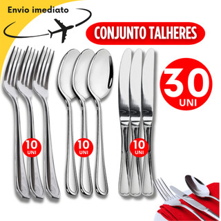 Conjunto Talheres 30 Peças Inox 10 Garfo 10 Faca 10 Colher Premium Casa Cozinha Buffet Restaurante Banquete Premium