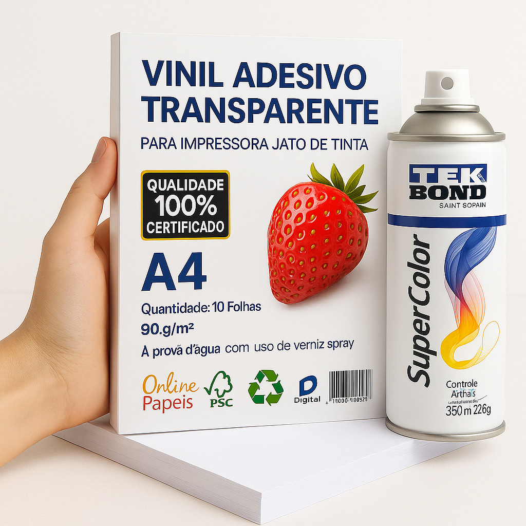 10 Vinil Adesivo Transparente A4 Jato Tinta + Verniz Spray em Oferta na Shopee