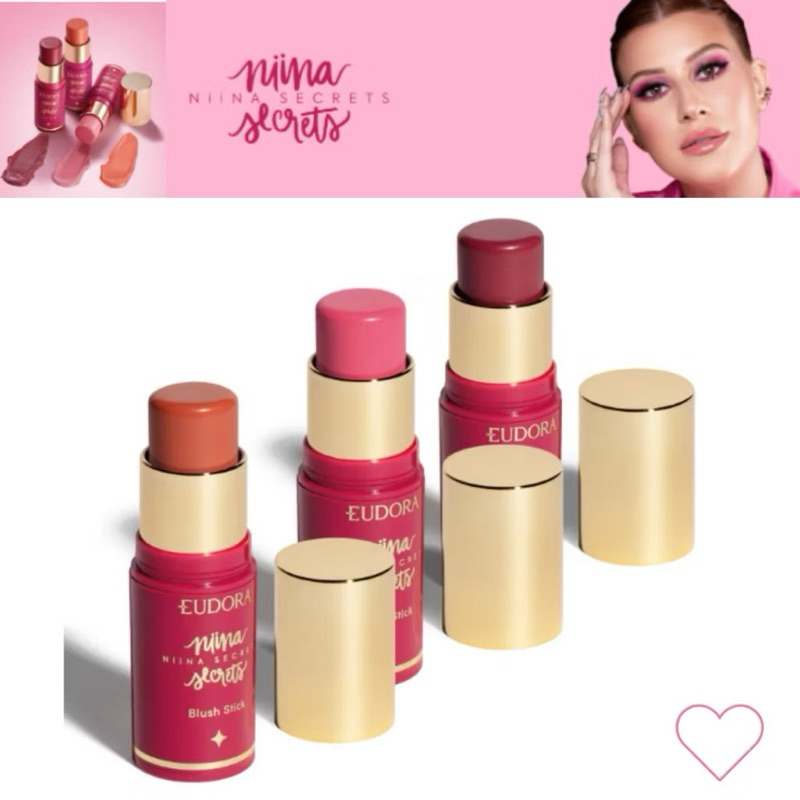 Blush Niina Secrets Stick Daily Blush Rosa / Blush Malva / Blush Coral - Eudora Blush Cremoso