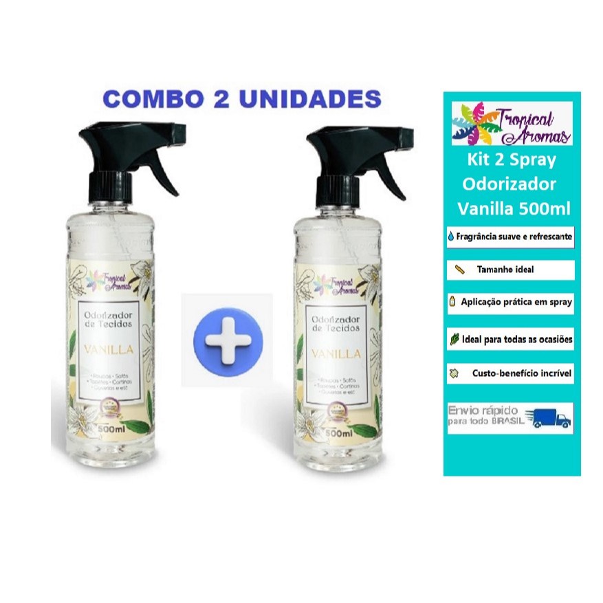 Kit 2 Spray Odorizador Tecido Vanilla 500ml Perfume De Roupa Tropical Aromas
