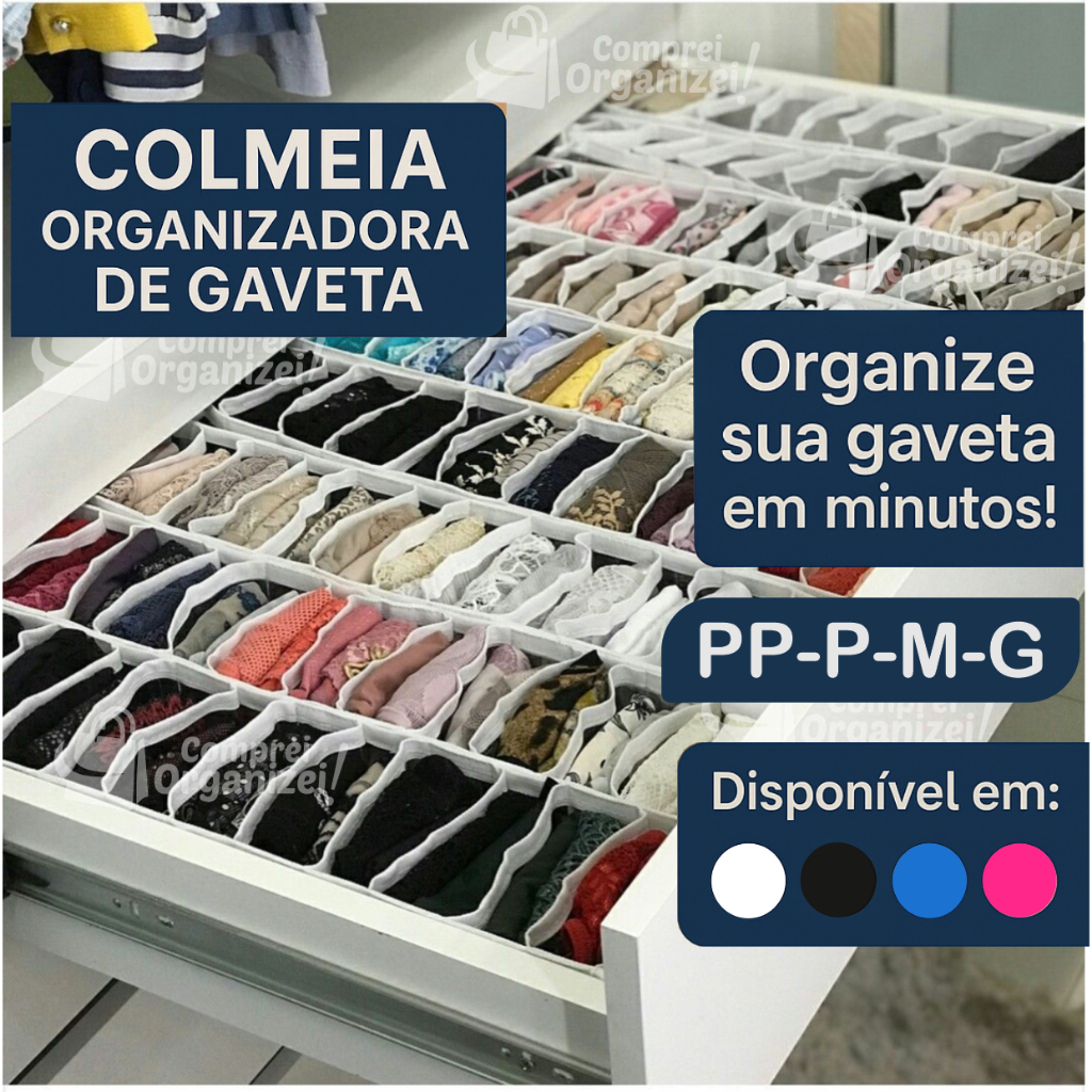 Colmeia Organizadora | Organizador de Gaveta | Organizador de Guarda Roupas | “PP – P – M – G ” – Comprei Organizei!