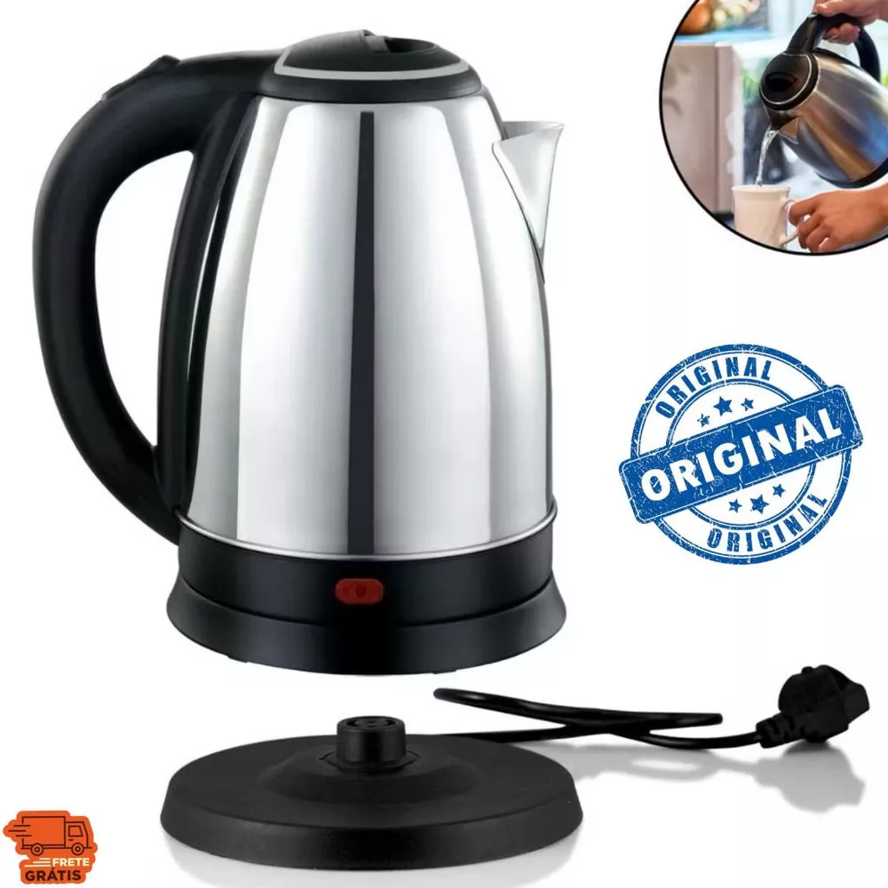 Chaleira Elétrica Aço Inox 1.8L 110V/220V Luz Indicadora Ferve Rápido Água Tampa Desliga Automático