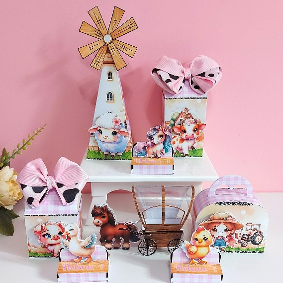 Kit Festa Fazendinha Rosa Aquarela - Lembrancinha Personalizada Festa de Aniversário Infantil