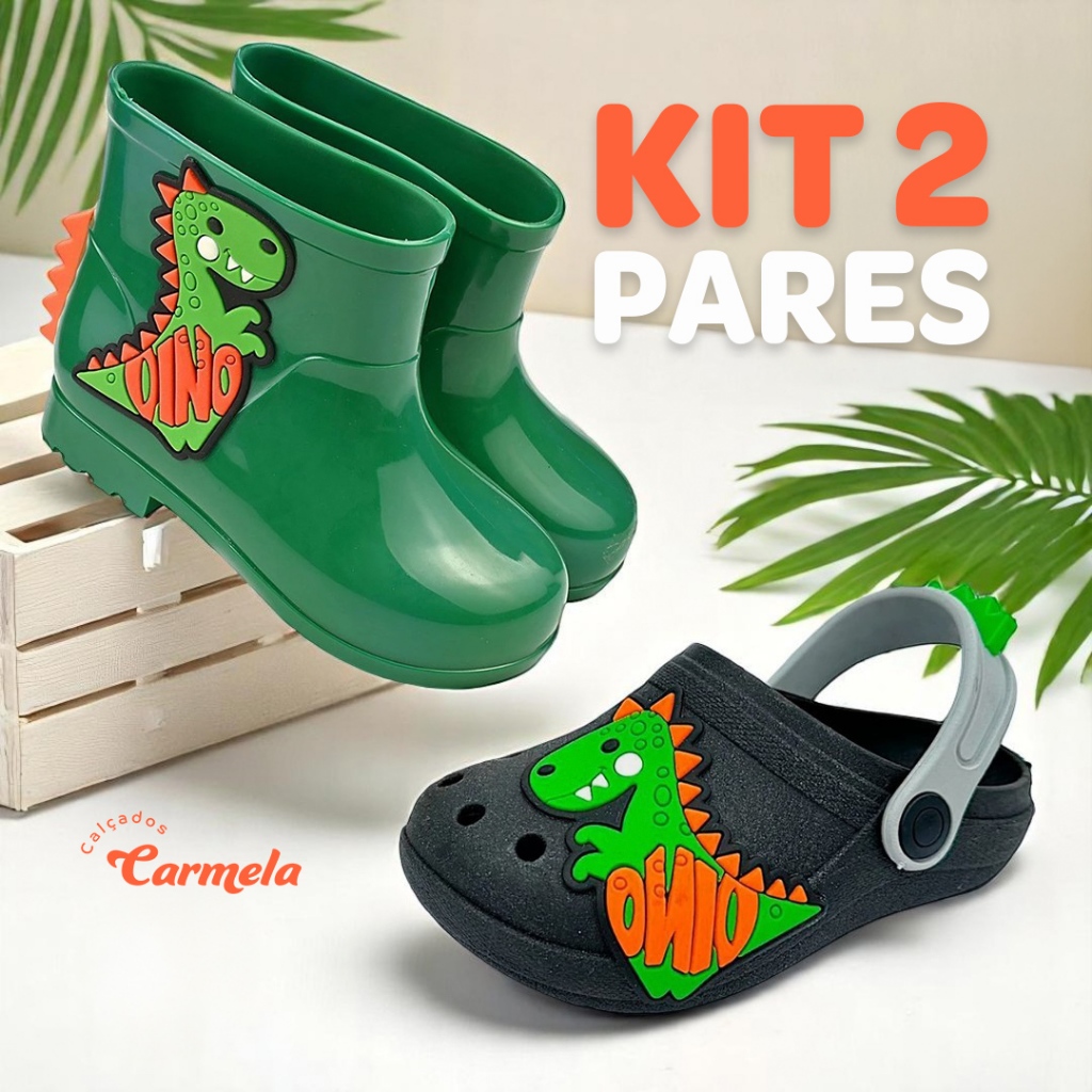 Kit 2 Pares Sandália Infantil Menino Galocha Bota Sandália Babuche Leve Confortável
