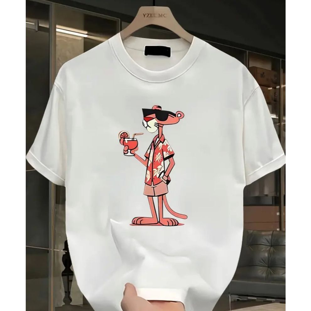 Camiseta Masculina Feminina Pantera Cor de Rosa Estilosa 100% Algodão Casual