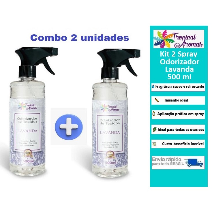 Kit 2 Spray Odorizador Tecido Lavanda 500ml Perfume De Roupa Tropical Aromas