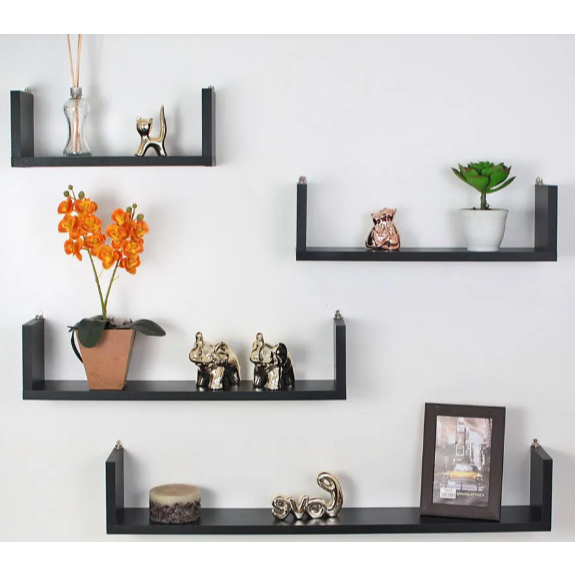 4 Prateleira Nicho U 30/40/50/60 Preto / Branco Decoração Livros Sala Quarto Cozinha em Oferta na Shopee