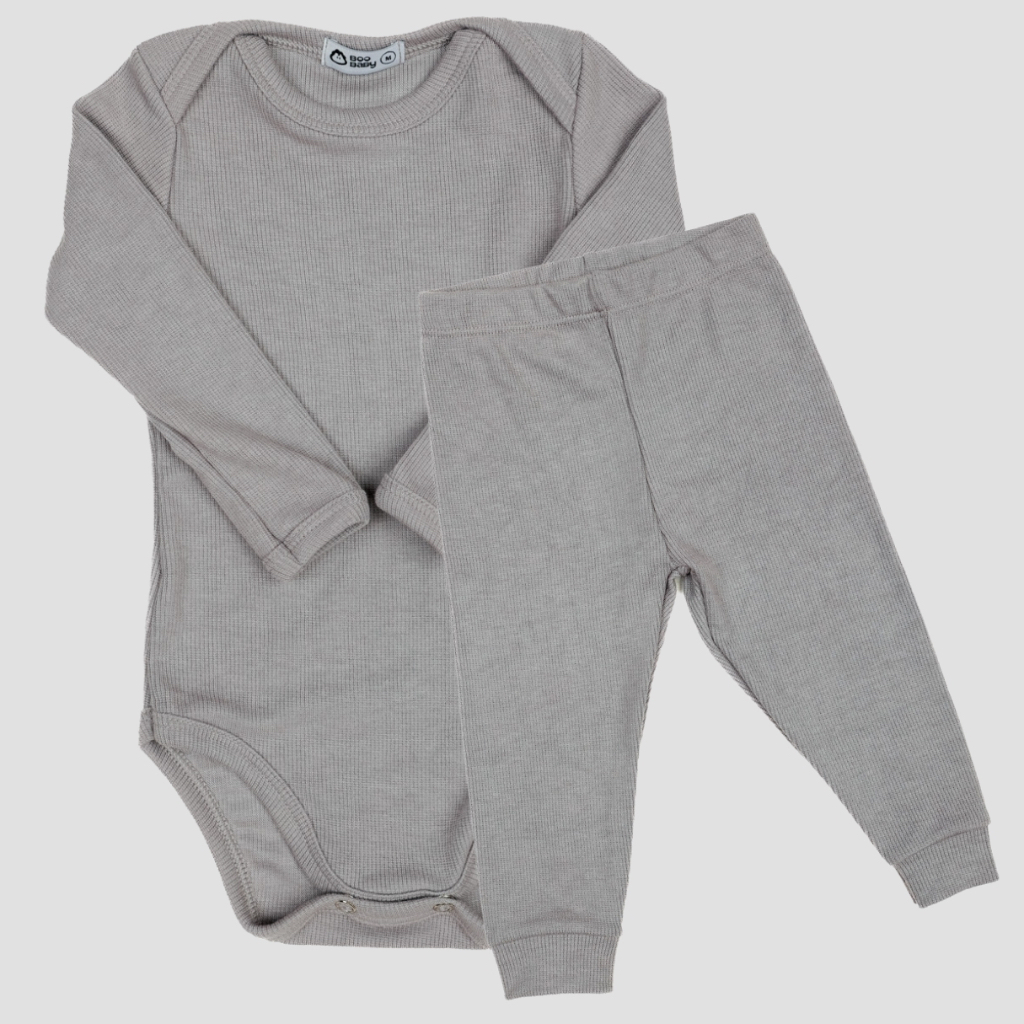 Conjunto Bebê Body Manga Longa e Calça Mijao Canelado Super Macio 03c3