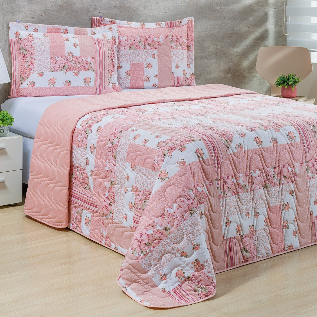 Colcha Cobre Leito Queen Dupla face 3 Peças Percal 200 Fios Colori