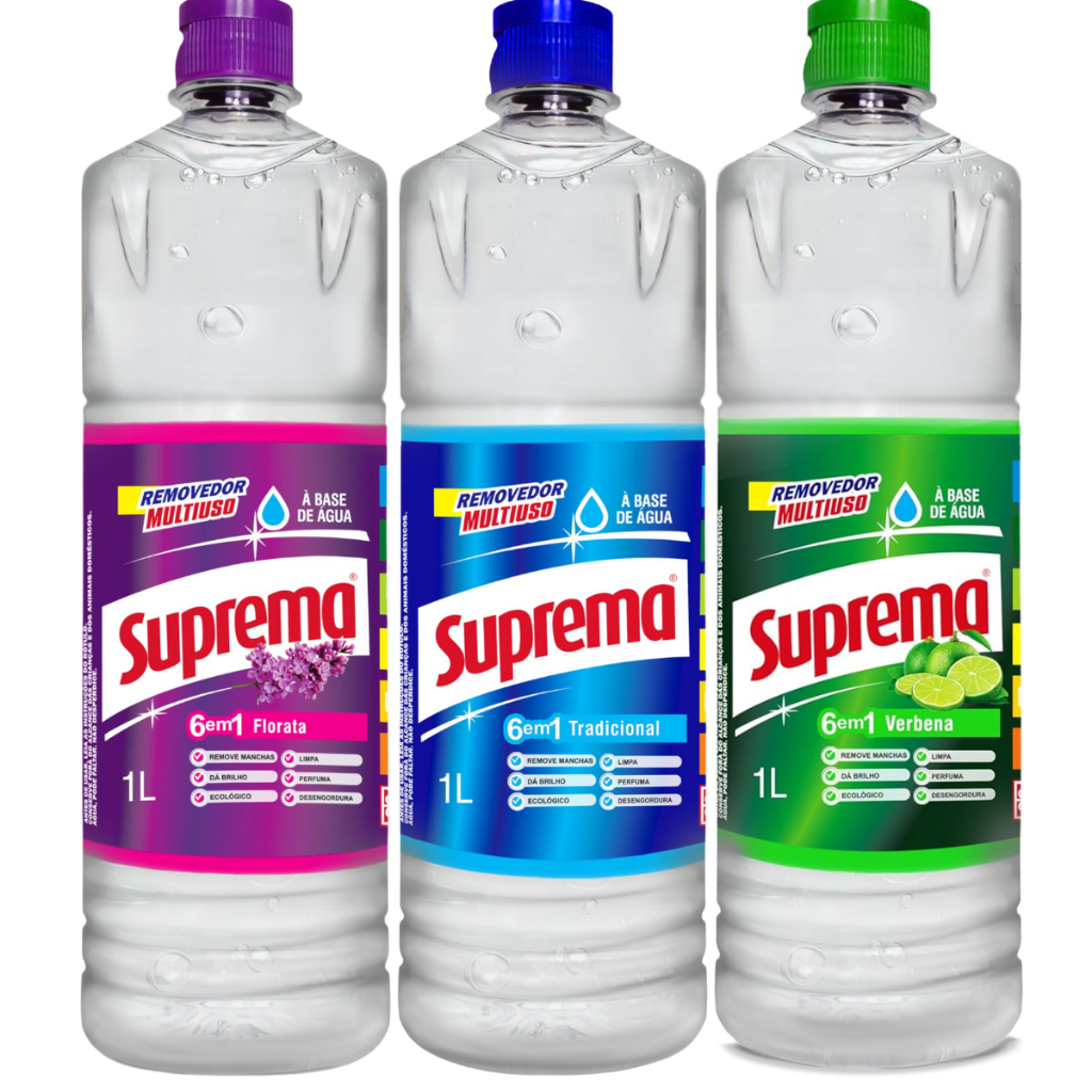 Kit Suprema 3 Removedores Florata Verbena Tradicional Limpeza Doméstica Profissional 1L