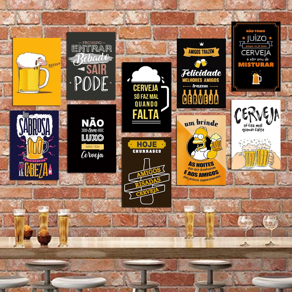 Kit 10 Placas Decorativas MDF - Quadros para parede - Tema Buteco Churrasco amigos - Area Lazer 13x20cm