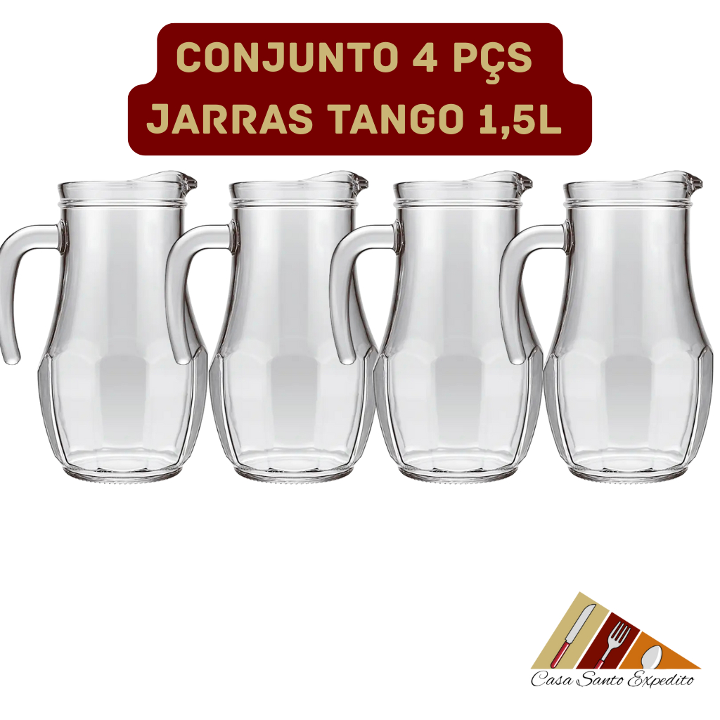 Conjunto 4 JARRAS BUFFET BAR de Suco AGUA e Bebidas 1.500 Ml De Vidro TANGO ENVIO IMEDIATO