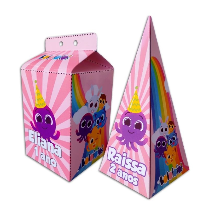 kit festa infantil 5 Caixinhas Milk + 5 Caixinhas Pirâmide Lembrancinha de Aniversário Personalizada Bolofofos