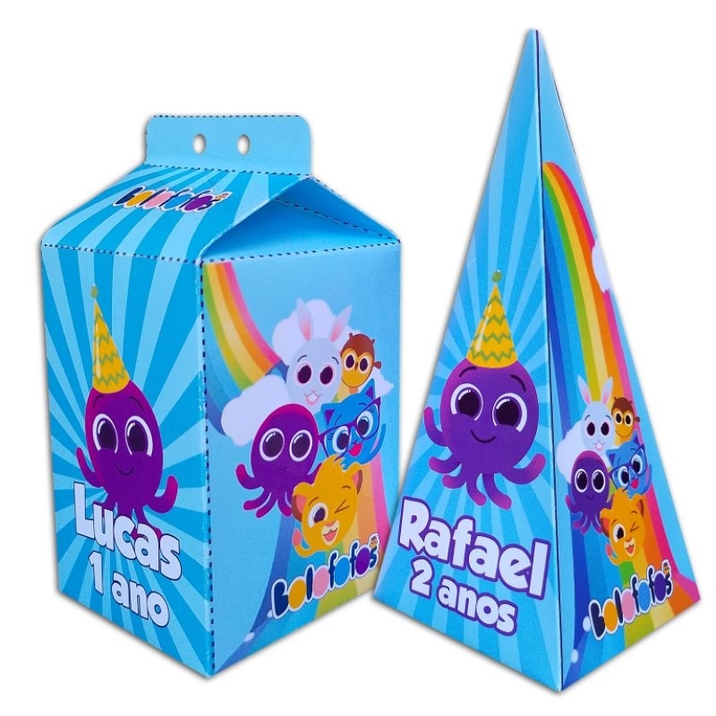 kit festa infantil 5 Caixinhas Milk + 5 Caixinhas Pirâmide Lembrancinha de Aniversário Personalizada Bolofofos