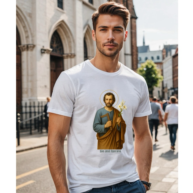 Camiseta São José Operário - | Unissex Algodão | Fé Católico - Infantil, Adulto e Plus Size