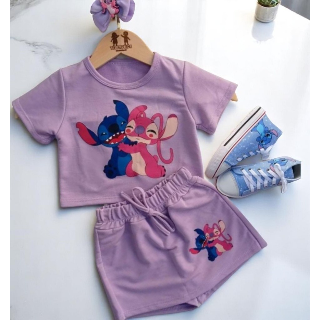 Conjunto Stitch Menina Moda Infantil Short Saia Stitch