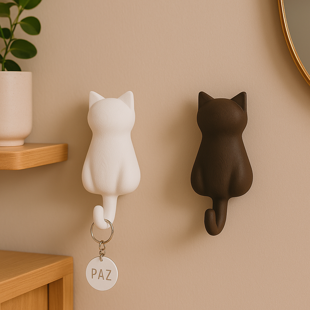 🐾 Kit com 2 Ganchos de Parede em Formato de Gato – Porta-Chaves Fofo em PLA  🐱 em Oferta na Shopee