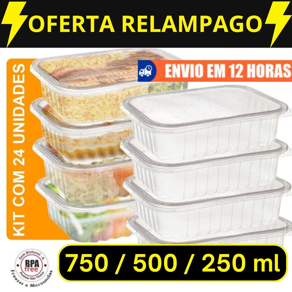 24 Pote Marmita Embalagem Descartável Fitness Fit Freezer Microondas Armazenamento Aliment...