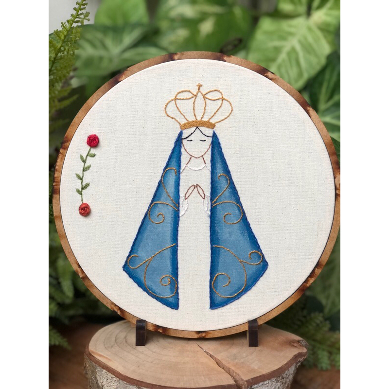 Bordado nossa senhora aparecida personalizado Quadro afetivo Feito à mão peça única Santos santinhos