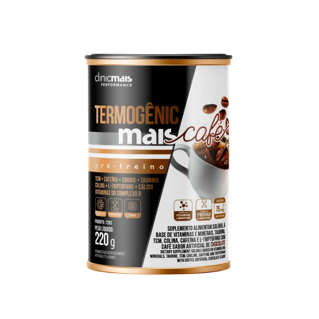 TERMOGÊNICO MAIS CAFÉ - Pré-treino Sabor Chocolate - 220g - Clinicmais