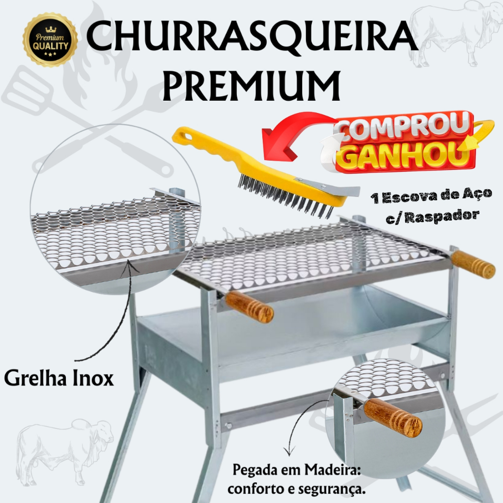 Churrasqueira Extra Grande Família Portátil Inox Galvanizada Dobrável Camping Pesca