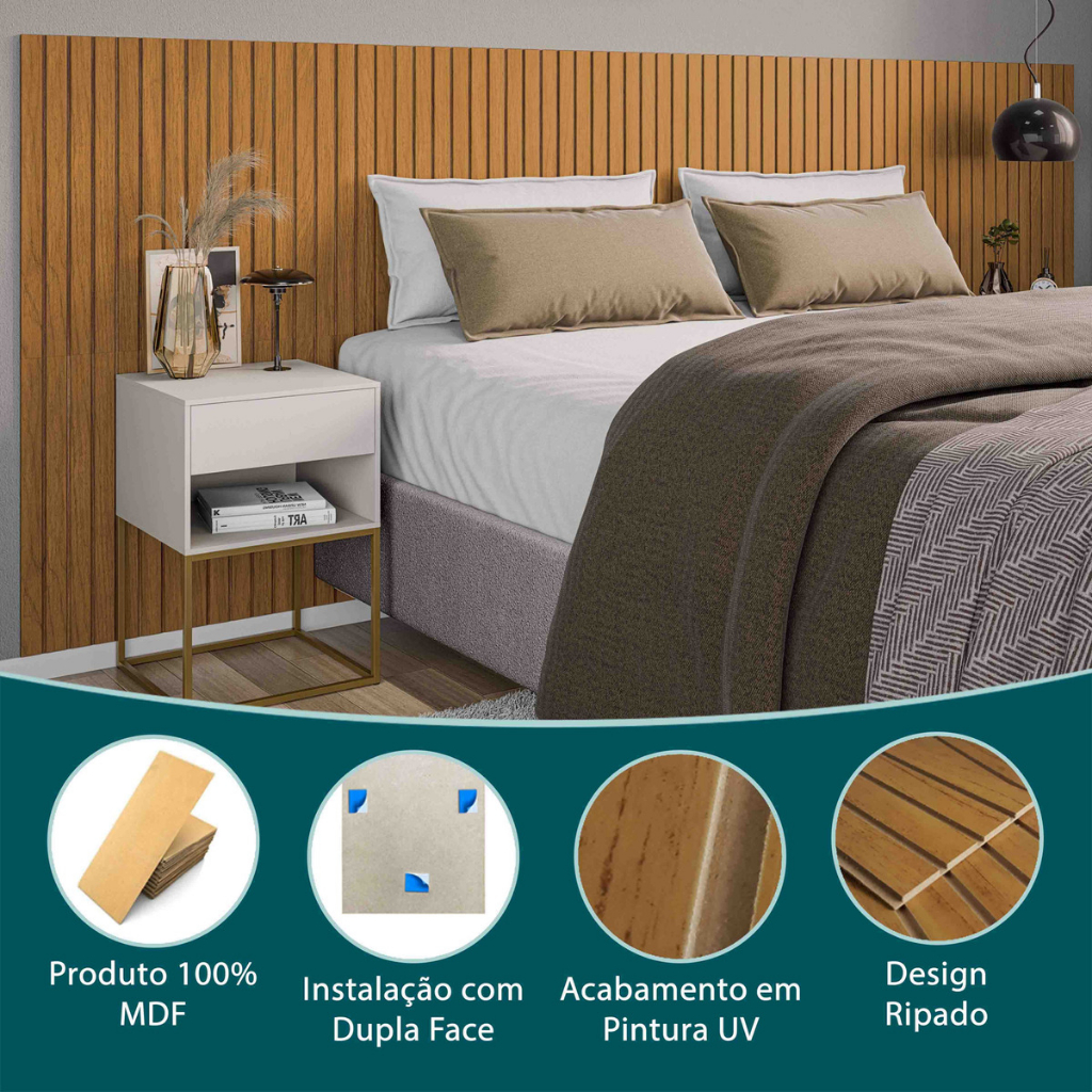 Cabeceira Ripada Cama Casal Queen King em MDF  Painel Ripado Decoração