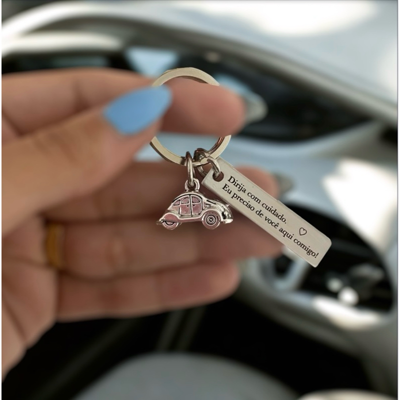 Chaveiro plaquinha retangular personalizada a laser com pingente adicional