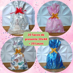 20 Sacos de presente 30x44 + 20 Laços Fácil