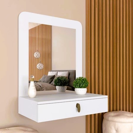 Penteadeira Camarim Suspensa Com Espelho e Gaveta completo 60cm Já vai montado