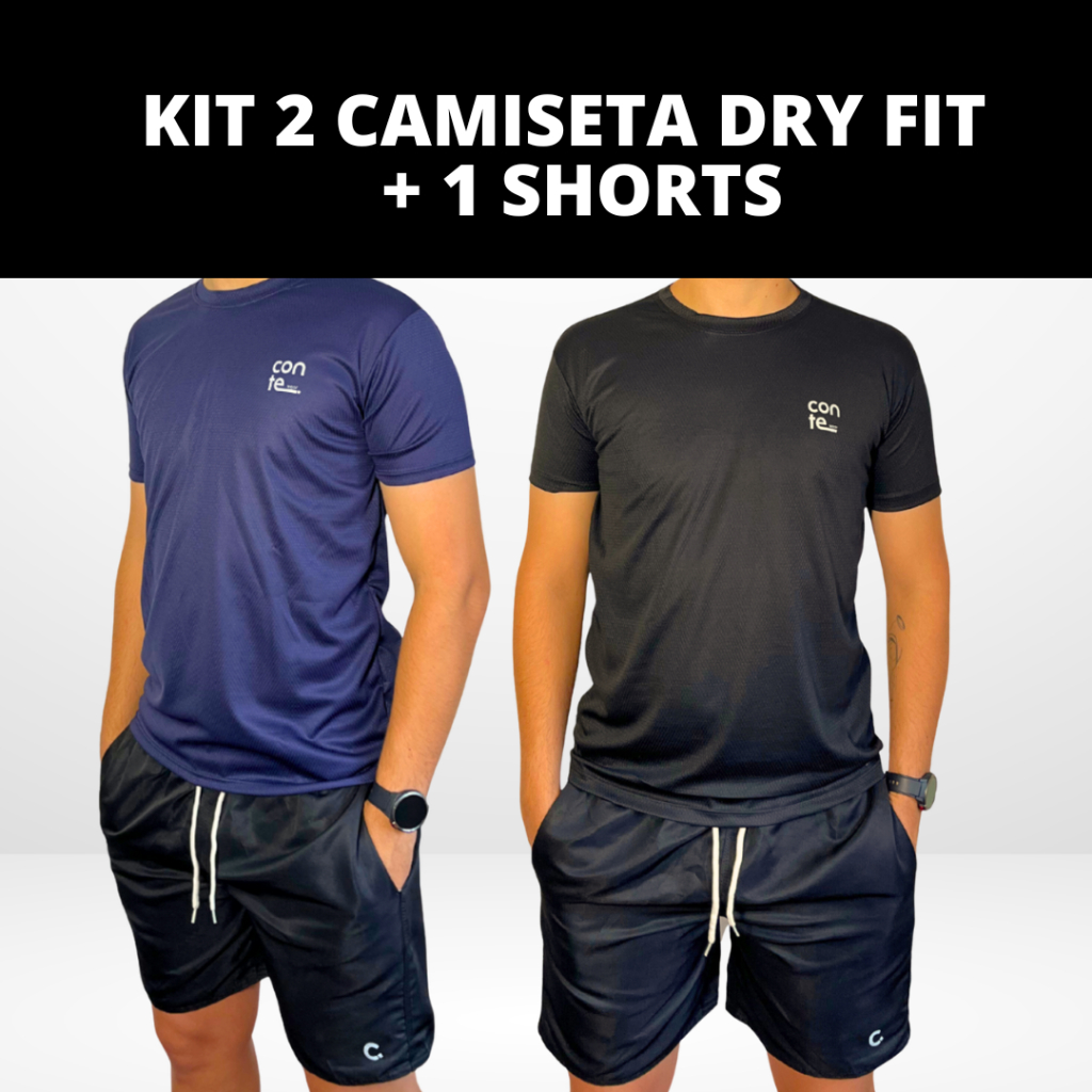 kit 1 Short Mauricinho Masculino Academia + 1 Camiseta Esportiva Dry Fit - Conjunto