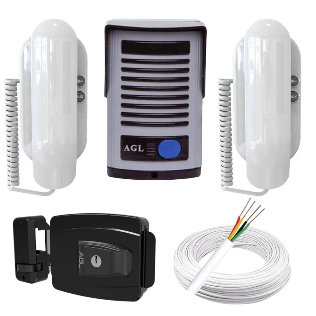 Kit Porteiro Completo com Extensão Monofone  + Fechadura Abre Fora e Dentro + 100m Cabo