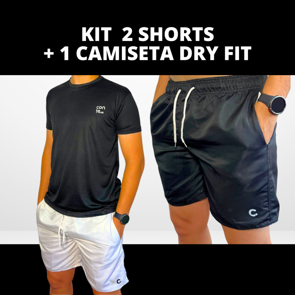 KIt  1 Camiseta  Esportiva  Dry Fit  +  2 Shorts Mauricinho Masculino Academia Casual Praia
